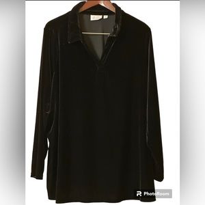 Velvet Tunic Long Sleeve Dressy Top Size 3X - Black-Denim & Co